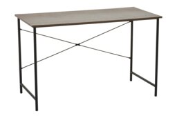 Dark Oak Desk With Black Metal Frame,Office Desk,Multipurpose Writing Table,Desk With Cross Pattern Brown