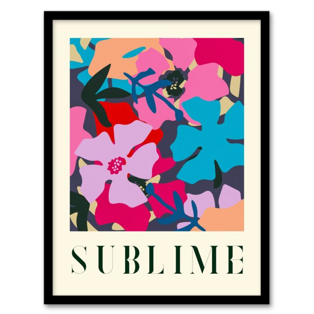 Floral Abstract Sublime Quote Graphic Home Decor Black Framed Wall Art Print A4