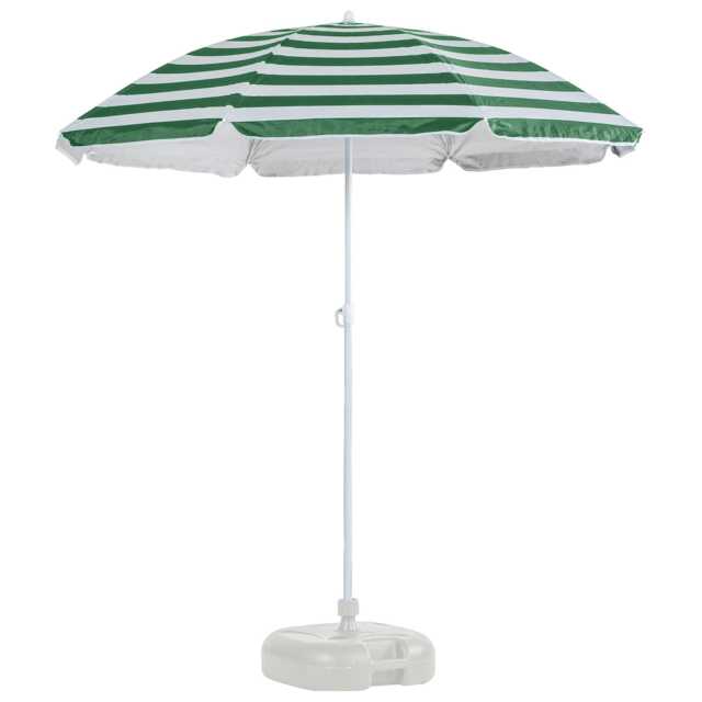 Harbour Housewares Metal Beach Parasol with White Base - 1.8m - Green Stripe