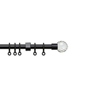 13 - 16mm Black Crystal Ball Metal Curtain Pole Set 150-280cm Black Black
