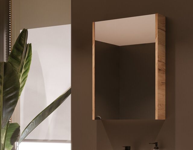 Mirror Bathroom Cabinet Mirrored Wall Unit 500mm Slimline Narrow Storage Craft Oak Finish Glass Shelves Avir
