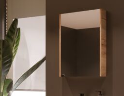 Mirror Bathroom Cabinet Mirrored Wall Unit 500mm Slimline Narrow Storage Craft Oak Finish Glass Shelves Avir