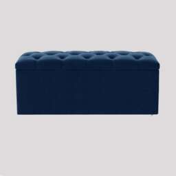 150cm Luna Chesterfield Ottoman Storage Box - Sapphire Blue Plush Velvet Upholstered Blanket Box