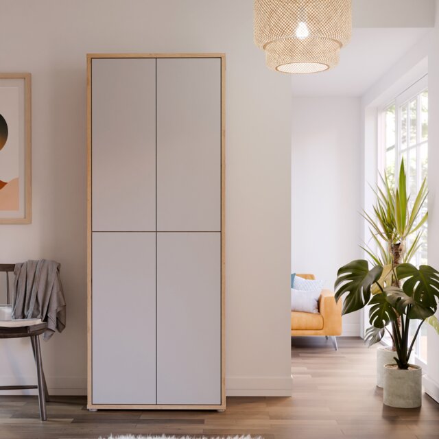 Alice Springs Shoe Cabinet with 4 Doors Push-to-Open in Artisan Oak and Light Grey Doors