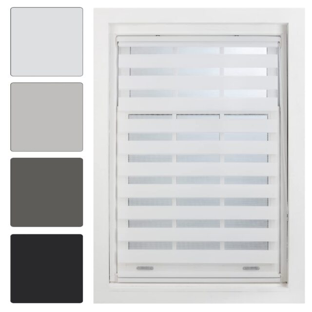 FURNISHED Day and Night Roller Blinds Zebra Window Shades Made to Measure (W)60cm x (L)210cm White White (W) 60cm x (L) 210cm