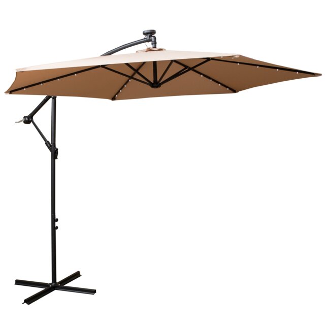 Samuel Alexander 3m Solar Powered Cantilever Lit Banana Garden Parasol with Crank Handle & White LED Lights in Beige