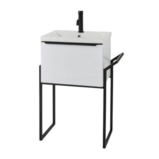 Bathroom 500mm Wall Mounted Drawer Unit, Ceramic Basin & Frame White Gloss - (Central) - Brassware Not Included White White 1