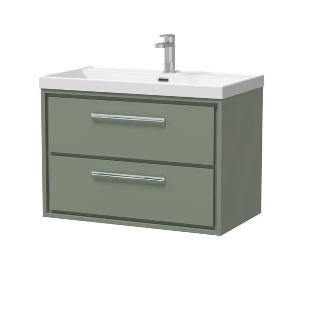 Balterley Modern Bathroom Wall Hung 2 Soft Close Drawer Vanity Unit & Basin Green Reed Green 1