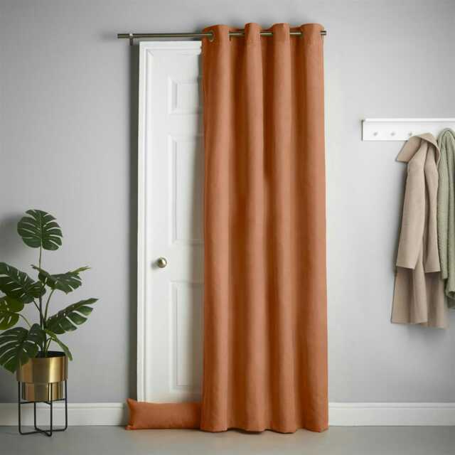 Velvet Chenille Thermal Fleece Lined Single Ring Top Door Curtain - 137cm x 213cm - Orange
