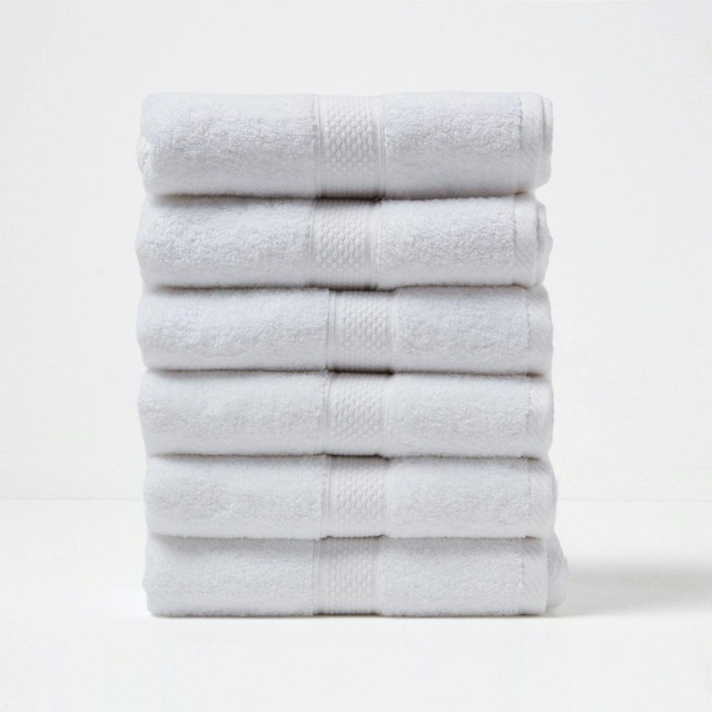 Homescapes Turkish Cotton Hand Towel Set of 6 - White White Hand towel 6