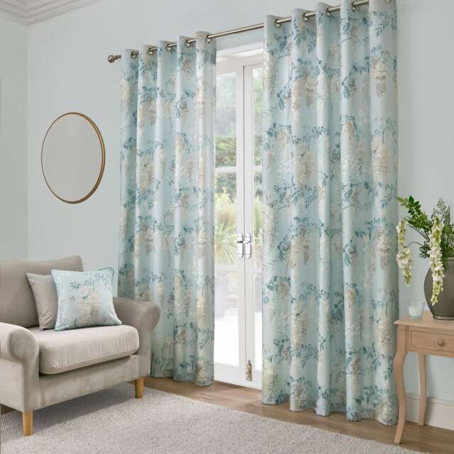 D & D Wisteria Eyelet Curtains Duck Egg