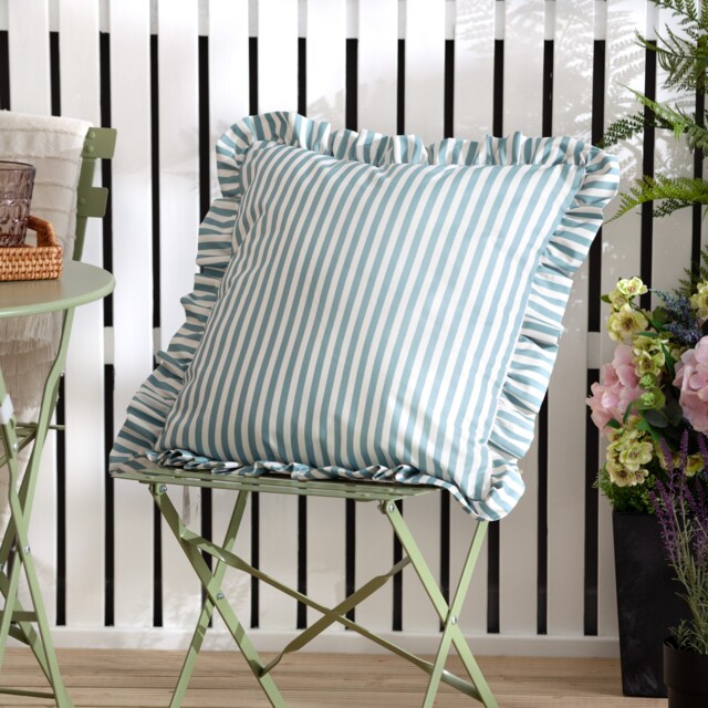 Wylder Nature Millie Ruffle Striped Outdoor Cushion