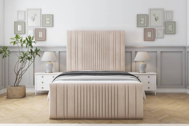 "Sloomy Kingsley Sand Naples Bed Frame With Mattress With 50"" Upholstered Headboard 3' Single"