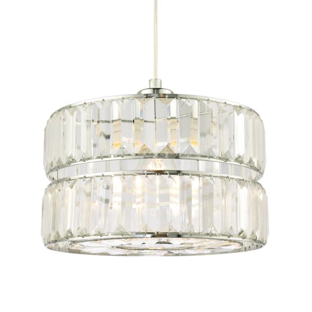 Designer Double Tier Easy Fit Pendant Shade with Rows of Clear Acrylic Prisms Chrome Chrome 1