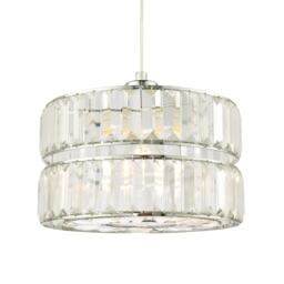 Designer Double Tier Easy Fit Pendant Shade with Rows of Clear Acrylic Prisms Chrome Chrome 1
