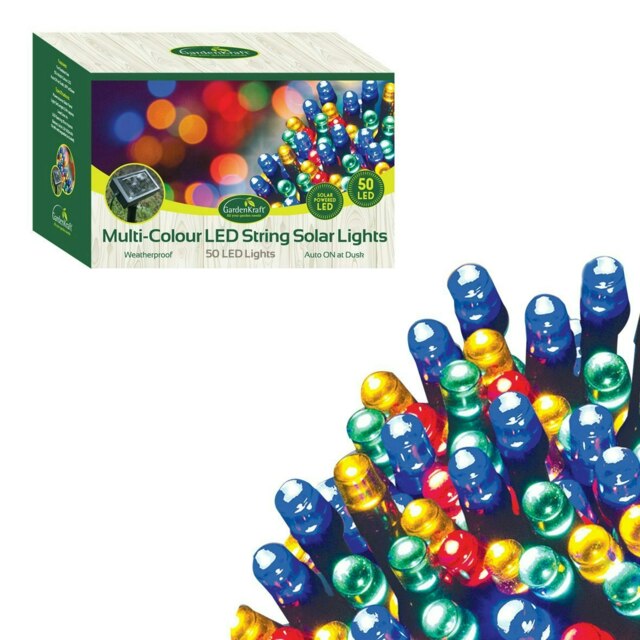 GardenKraft 15580 50 Multi-Coloured Solar Powered Outdoor LED String Lights
