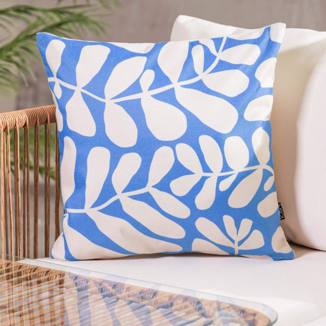 Cushion 43x43 Kyoto Fabric - Abstract Leaf Blue
