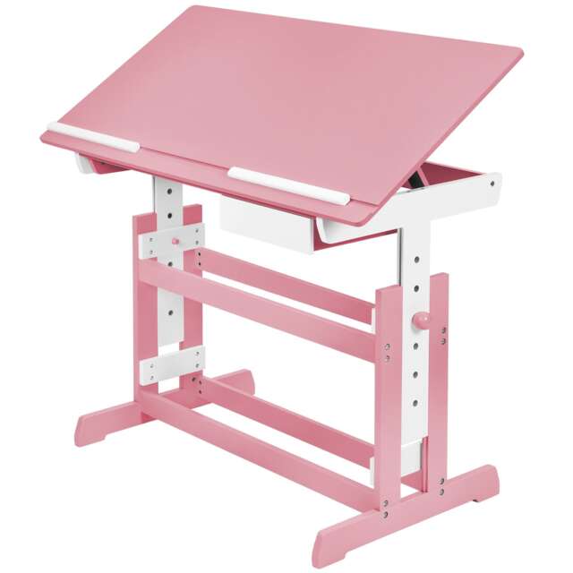 Desk - for children, wooden, tiltable tabletop, 7 height settings, with drawer Pink pink 109 x 55 x 94 cm 1