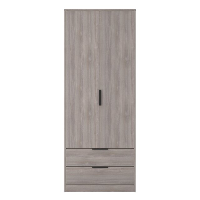 Beijing Tall 2 Drawer Double Wardrobe in Grey Oak (Ready Assembled) Grey Grey Oak