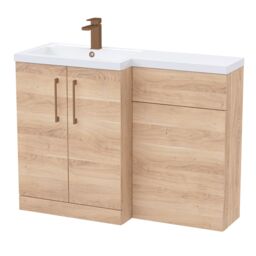 Balterley Left-Hand Bathroom Vanity and WC Unit Combination with Basin, with Handles Brown Bleached Cuneo Oak