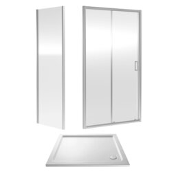 Balterley Sliding Shower Suite with Safety Glass Door, Side Panel & Resin Tray Silver Chrome 3
