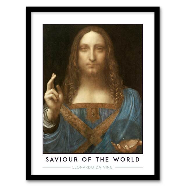 "Leonardo Da Vinci Saviour Of The World Salvator Mundi Framed Art Print 12X16"" Black"