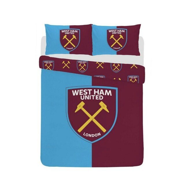 West Ham United FC Reversible Crest Duvet Cover Set - Claret/Blue/Yellow - Single Red Single