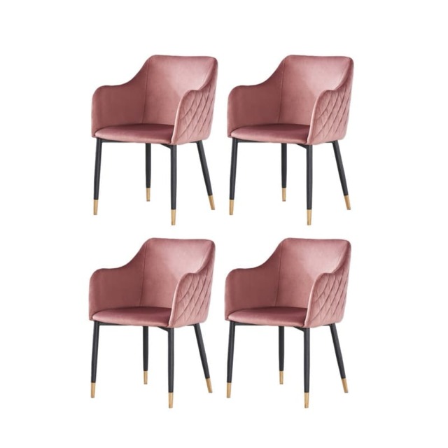 Set of 4 Verona Velvet Dining Chairs with Quilted Back & Black Legs - Modern Accent Chair with Silver Foot Tips Pink
