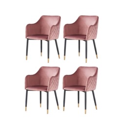 Set of 4 Verona Velvet Dining Chairs with Quilted Back & Black Legs - Modern Accent Chair with Silver Foot Tips Pink