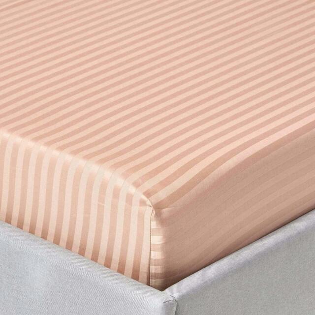 Homescapes Beige Egyptian Cotton Satin Stripe Fitted Sheet 330 TC, Small Double Cream Small Double