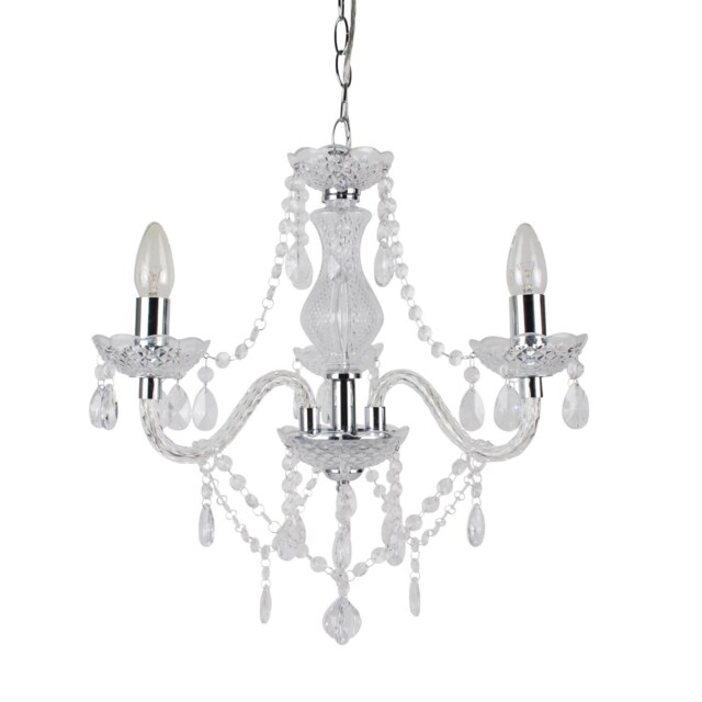 Clear and Chrome Marie Therese Style 3 x 40W Chandelier Clear Chrome 1