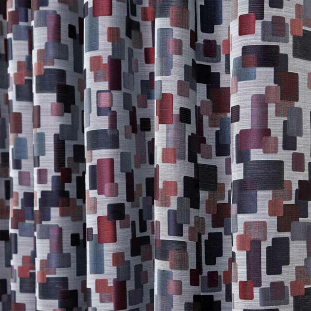 Homescapes Red and Blue Jacquard Curtain Abstract Design Fully Lined - 46 x 90 Inches Drop