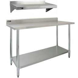 5ft Stainless Steel Catering Bench & 2 x Wall Mounted Shelves Silver