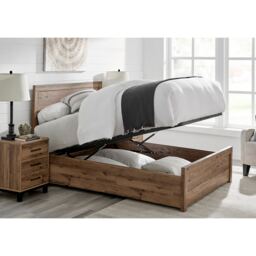 Oak Finish Double Ottoman Bed in Light Natural