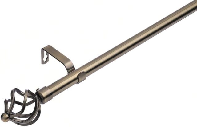 19 mm Extendable Metal Curtain Poles, Antique Brass (Cage Finials, 210 - 320 cm)