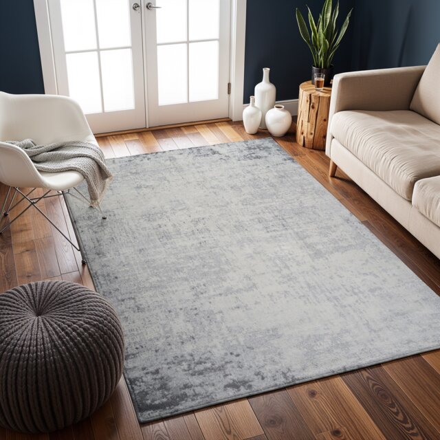 LIVABLISS Roma-Abstract Modern Marble Rug 120 x 170 cm Charcoal Grey Off-White