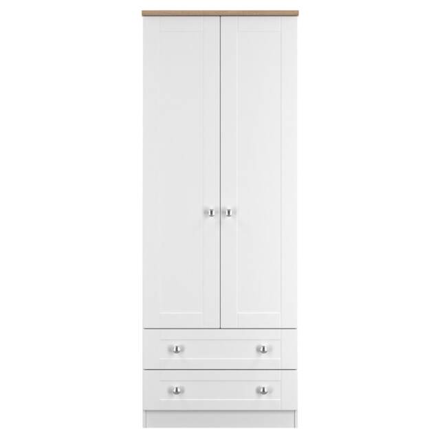 Cumbria Tall 2 Drawer Double Wardrobe in White Ash & Bardolino Oak (Ready Assembled) White White Ash & Bardolino Oak