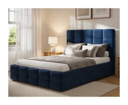 Ezysleep Maison Luxury Velvet Upholstered Bed Frame With Plush Padded Headrest Blue Navy
