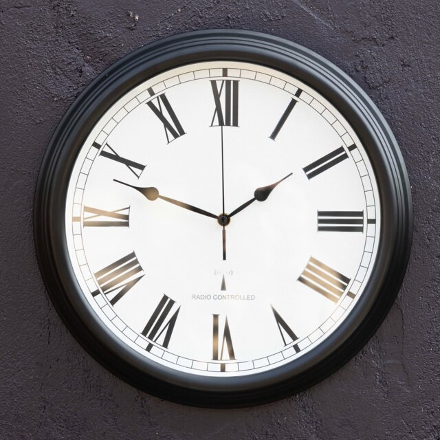 Outdoor Garden Clock Black Perfect Time Radio Controlled 38cm