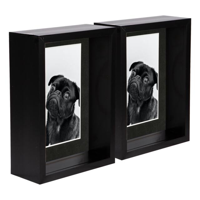 "Nicola Spring 5 x 7"" Deep Photo Frames - Black/Black Mount - 3D Deep Box Picture Frame Display Case (20 x 15cm) x5"