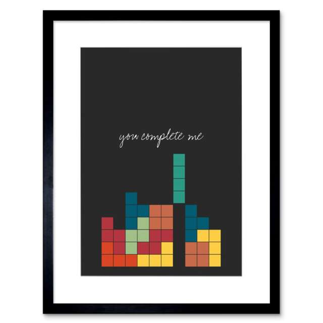 "You Complete Me Tetris Blocks Romantic Fun 9x7"" Black Framed Wall Art Print"
