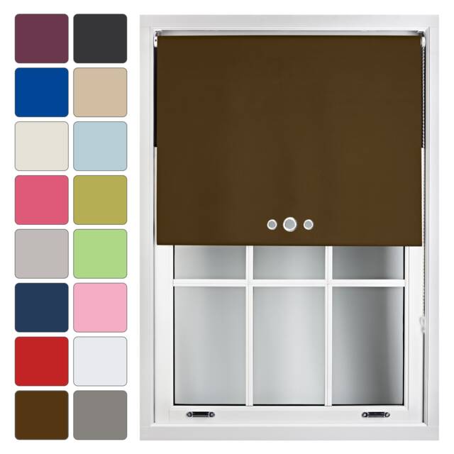 FURNISHED Blackout Roller Blinds with Triple Round Eyelets Cut to Size Easy Fit Window Shade Brown Brown (W) 240cm x (L) 165cm