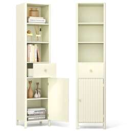 COSTWAY 170cm Tall Bathroom Cabinet Narrow Floor Cabinet Beige