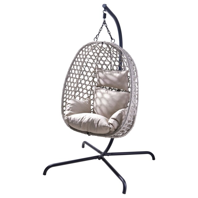 JSH Rattan Patio Egg Chair with Cushions Light Grey Outdoor Living Hanging Garden Swing