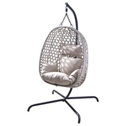 JSH Rattan Patio Egg Chair with Cushions Light Grey Outdoor Living Hanging Garden Swing