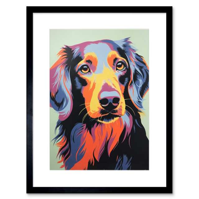 "Long Haired Dachshund Dog Colourful Pet Cute 9x7"" Black Framed Wall Art Print"