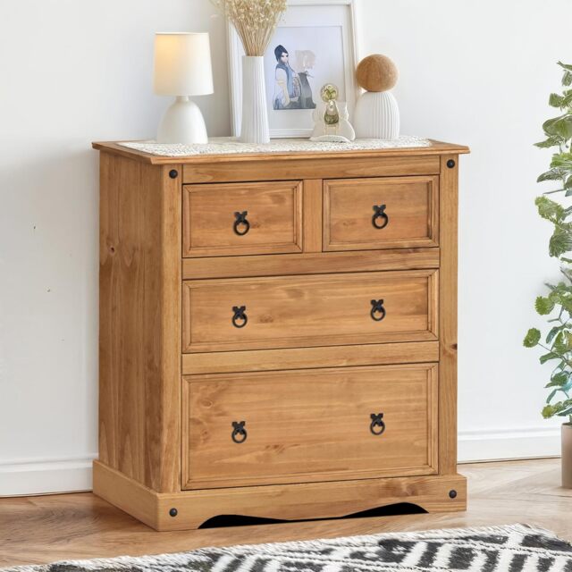 Mercers Furniture Corona Chest of Drawers Compact 2+2 4 Drawer Solid Wood Pine Wooden with Mexican Styling