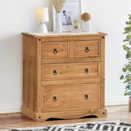 Mercers Furniture Corona Chest of Drawers Compact 2+2 4 Drawer Solid Wood Pine Wooden with Mexican Styling