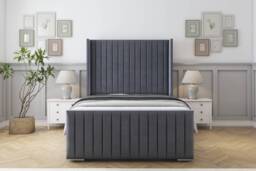 "Sloomy Marlborough Steel Plush Bed Frame With 50"" Upholstered Wingback Headboard 4'6 Double"