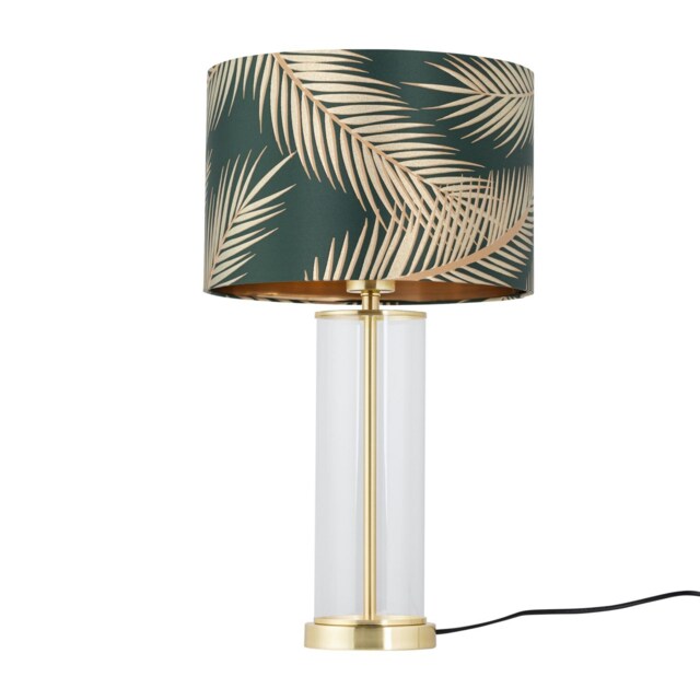 Aura - Satin Brass Table Lamp with Green & Gold Leaf Shade Gold Green Large 1